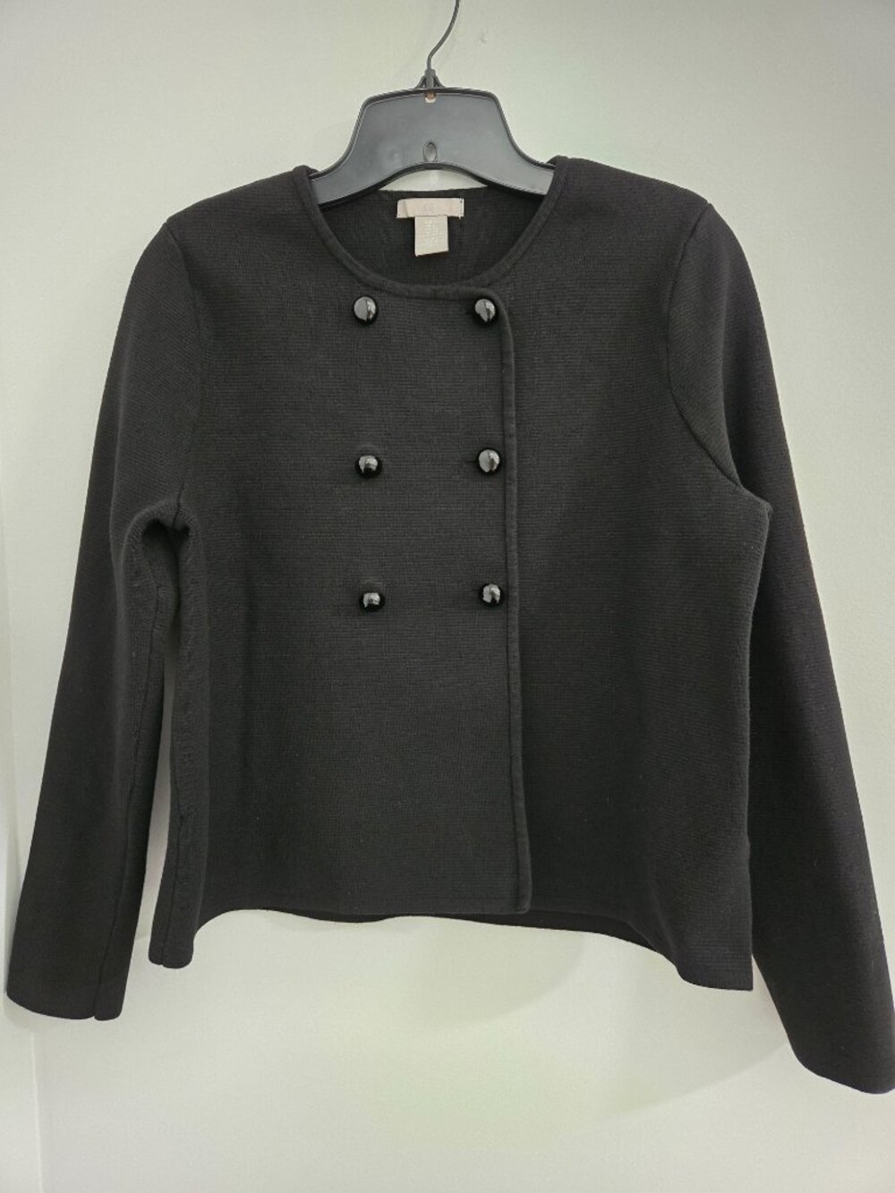 H&M Black Double-Breasted Cardigan Size XL Crew Neck Button Front Classic Preppy